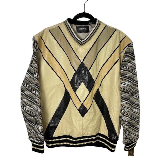 Vintage Coogi Style Sweater Size Large 90's 3D Textured Leather Knit Pullover - Picture 1 of 15